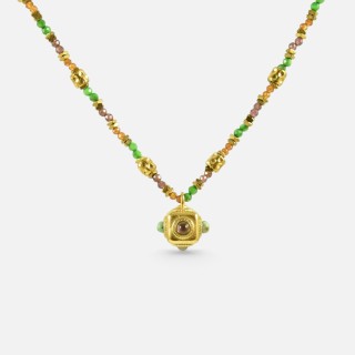 Collier Pendentif Cube Tourmaline Hortense & Acier Doré Brin de cuivre