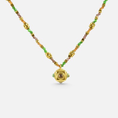 Collier Pendentif Cube Tourmaline Hortense & Acier Doré Brin de cuivre