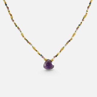 Collier Goutte Améthyste Élise & Acier Doré Brin de Cuivre
