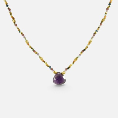 Collier Goutte Améthyste Élise & Acier Doré Brin de Cuivre