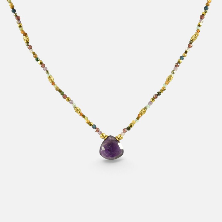 Collier Goutte Améthyste Élise & Acier Doré Brin de Cuivre