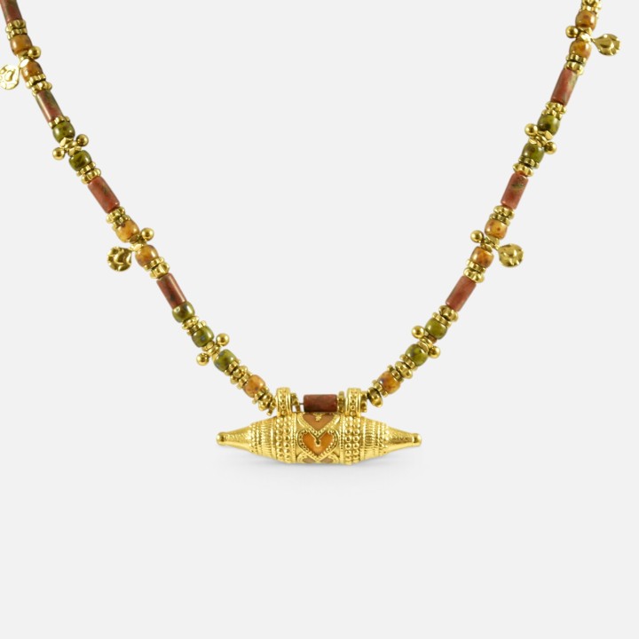 Collier Goutte Tourmaline Verte Constance & Acier Doré Brin de Cuivre