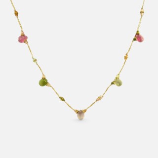 Collier Cylindre Cœur & Jaspe Iris Acier Doré Brin de Cuivre