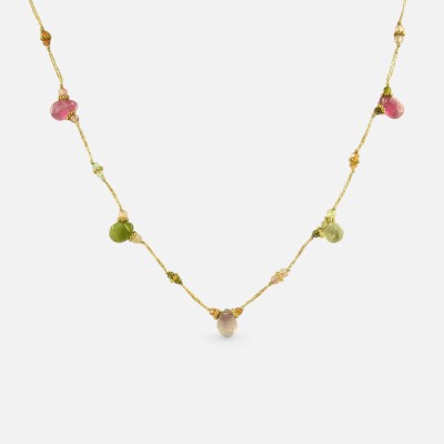 Collier Cylindre Cœur & Jaspe Iris Acier Doré Brin de Cuivre