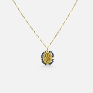 Collier Médaille & Lapis-Lazuli Céline Acier Doré Brin de Cuivre