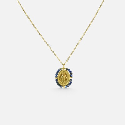 Collier Cylindre Cœur & Jaspe Iris Acier Doré Brin de Cuivre