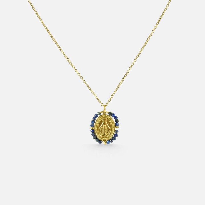 Collier Cylindre Cœur & Jaspe Iris Acier Doré Brin de Cuivre