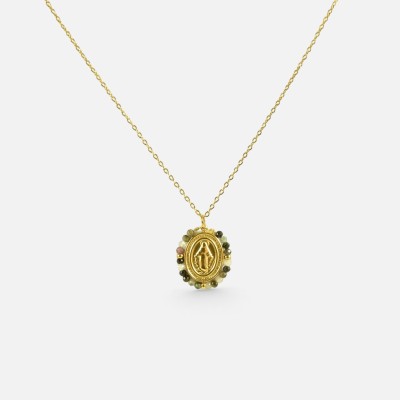 Collier Médaille & Tourmaline Multicolore Justine acier Brin de Cuivre