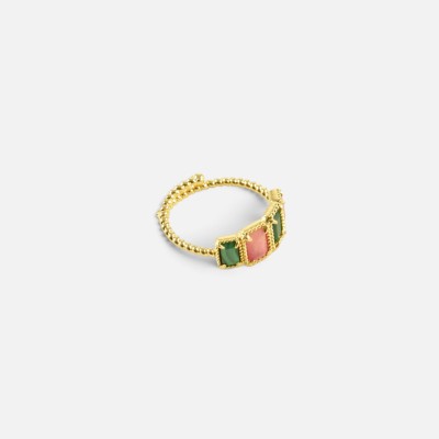 Bague Ajustable Inès Malachite & Quartz Rose | Brin de Cuivre