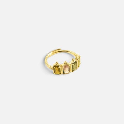 Bague Clem Tourmaline Multicolore Laiton Doré | Brin de Cuivre