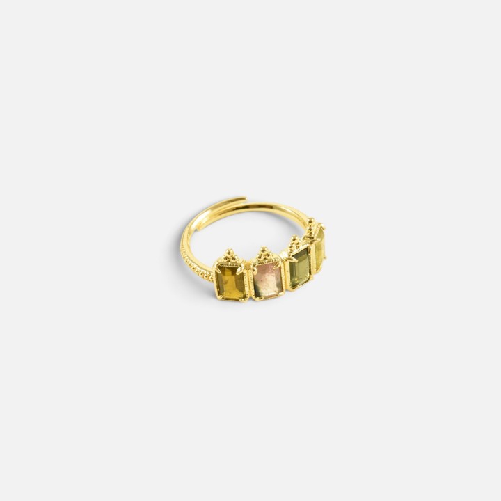 Bague Clem Tourmaline Multicolore Laiton Doré | Brin de Cuivre