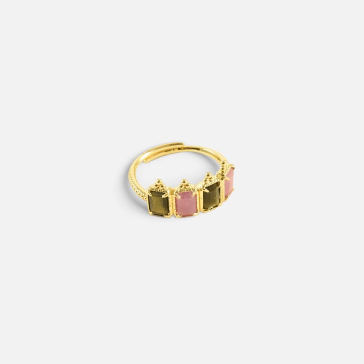 Bague Clémence Tourmaline Multicolore Laiton Doré | Brin de Cuivre