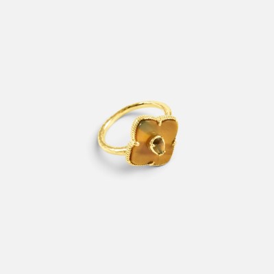 Bague Marquise Mathilde Labradorite & Laiton Ciselé | Brin de Cuivre