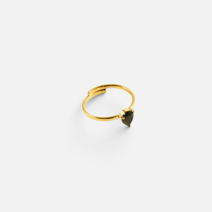Bague Fine Solitaire Sophie Labradorite Acier | Brin de Cuivre