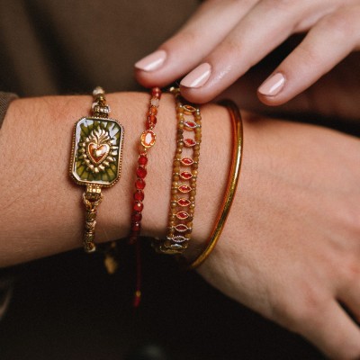 Bracelet Cœur Ex-Voto Vert Acier Doré | Brin de Cuivre