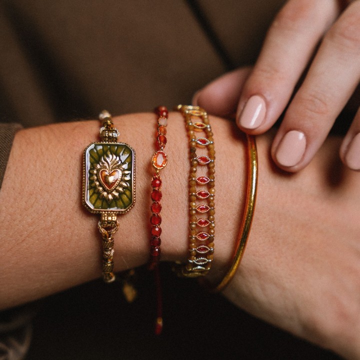 Bracelet Cœur Ex-Voto Vert Acier Doré | Brin de Cuivre