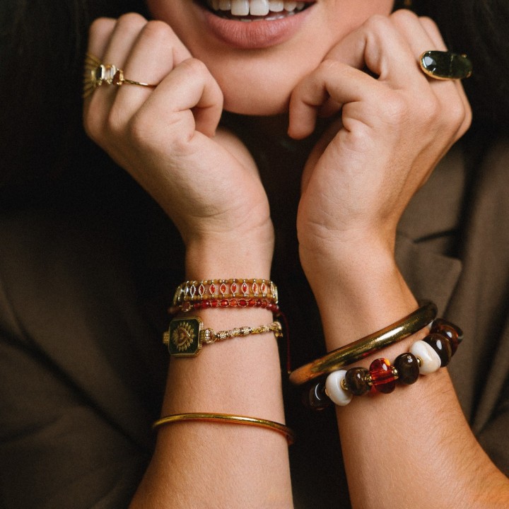 Bracelet Cœur Ex-Voto Vert Acier Doré | Brin de Cuivre