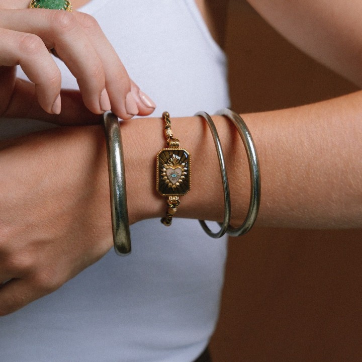 Bracelet Héloïse Gris-Vert Cœur Ex-Voto | Brin de Cuivre