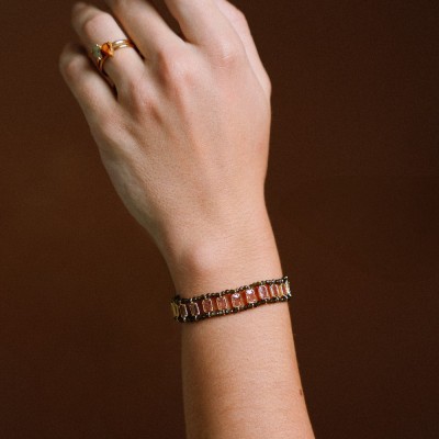 Bracelet Multirang Adèle Vert & Doré Pierres Fines | Brin de Cuivre