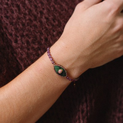 Bracelet Cordon Tressé Cabochon Vert Ambre | Brin de Cuivre