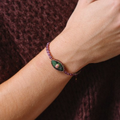 Bracelet Cordon Tressé Cabochon Vert Ambre | Brin de Cuivre