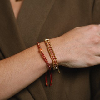 Bracelet Cordon Rouge & Pierres Orangées Philippine | Brin de Cuivre