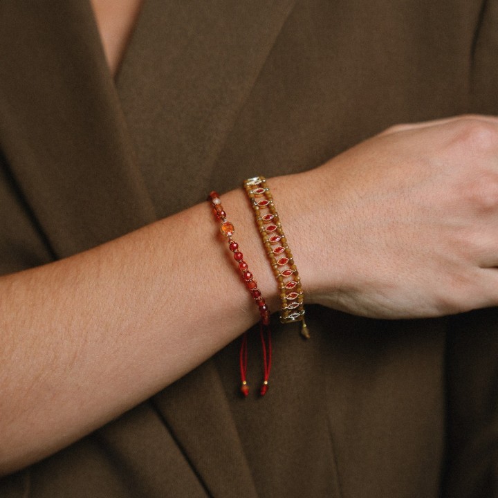 Bracelet Cordon Rouge & Pierres Orangées Philippine | Brin de Cuivre