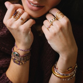 Bracelet Cordon Rose & Pierres Magenta Sibylle | Brin de Cuivre
