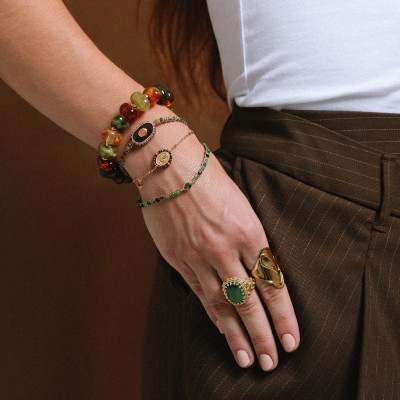 Bracelet Chaîne Dorée & Perles Marrons Gisèle | Brin de Cuivre