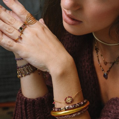 Bracelet Chaîne Dorée & Perles Rouges Delphine | Brin de Cuivre
