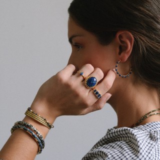 Bracelet Jonc Ouvrant Acier & Émail Bleu Nuit Éléa | Brin de Cuivre