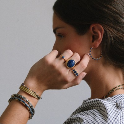 Bracelet Jonc Ouvrant Acier & Émail Bleu Nuit Éléa | Brin de Cuivre