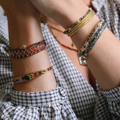 Bracelet Jonc Ouvrant Acier & Émail Bleu Nuit Éléa | Brin de Cuivre