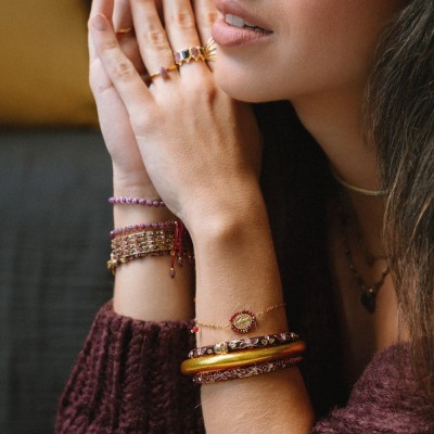 Bracelet Jonc Ouvrant Émail Bordeaux Lena | Brin de Cuivre