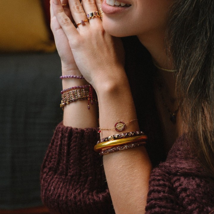 Bracelet Jonc Ouvrant Émail Bordeaux Lena | Brin de Cuivre