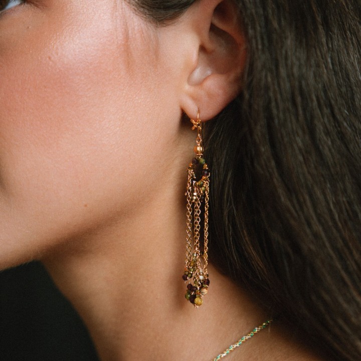 Boucles d'oreilles Cascades Solange Péridot & Tourmaline | Brin de Cui