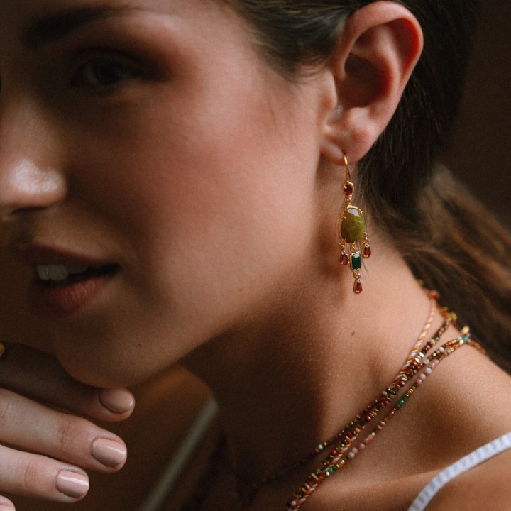 Boucles d'oreilles Garance Pierre Jaune & Malachite | Brin de Cuivre