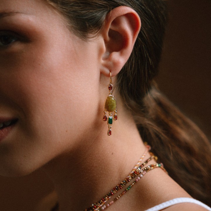 Boucles d'oreilles Garance Pierre Jaune & Malachite | Brin de Cuivre