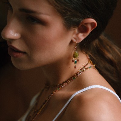 Boucles d'oreilles Garance Pierre Jaune & Malachite | Brin de Cuivre
