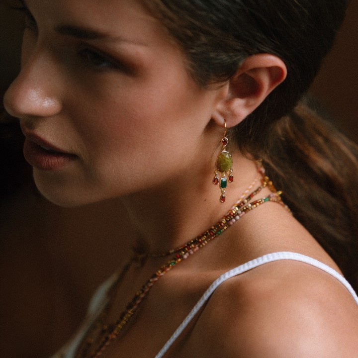 Boucles d'oreilles Garance Pierre Jaune & Malachite | Brin de Cuivre