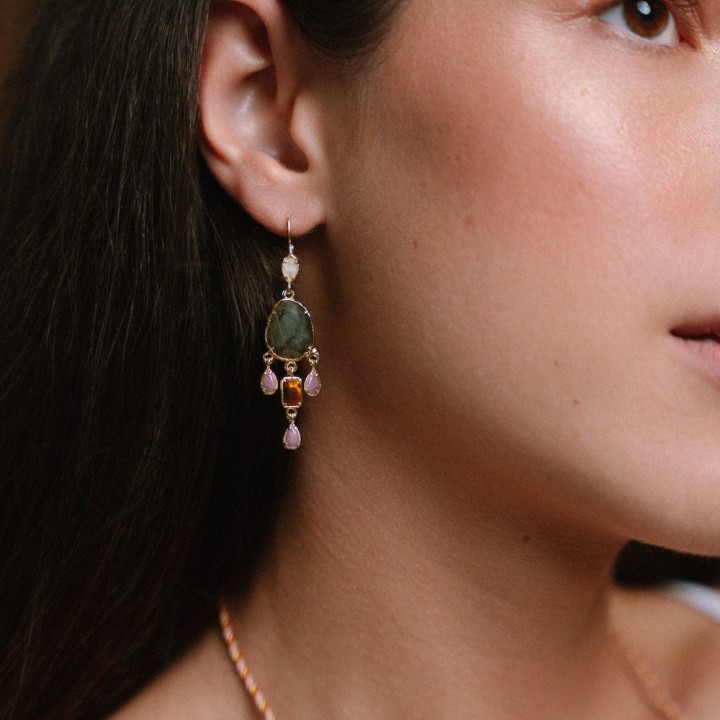 Boucles Chandelier Sidonie Tourmaline & Pierres Fines | Brin de Cuivre