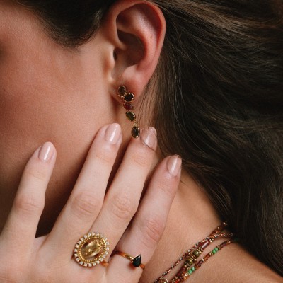 Puces d'oreilles Cascades Capucine Tourmaline Multicolore | Brin de Cu