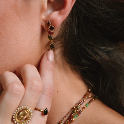 Puces d'oreilles Cascades Capucine Tourmaline Multicolore | Brin de Cu