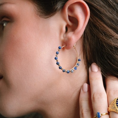 Créoles fines Bérénice Lapis-Lazuli & Acier Inoxydable | Brin de Cuivr