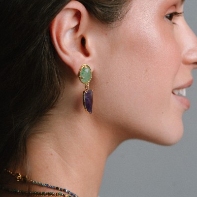 Boucles d'oreilles Duo Maëlys Aventurine & Améthyste | Brin de Cuivre