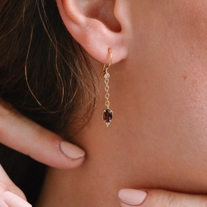 Boucles d'oreilles Pendantes Céleste Grenat Laiton Doré Brin de Cuivre