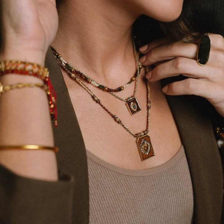 Collier Pendentif Cube Tourmaline Hortense & Acier Doré Brin de cuivre