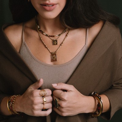 Collier Pendentif Cube Tourmaline Hortense & Acier Doré Brin de cuivre