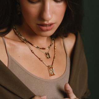 Collier Pendentif Cube Tourmaline Hortense & Acier Doré Brin de cuivre