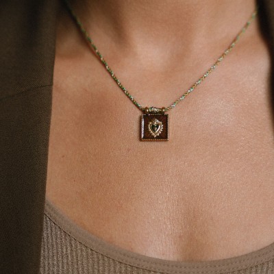 Collier Cœur Julie Terracotta & Acier Inoxydable Doré | Brin de Cuivre